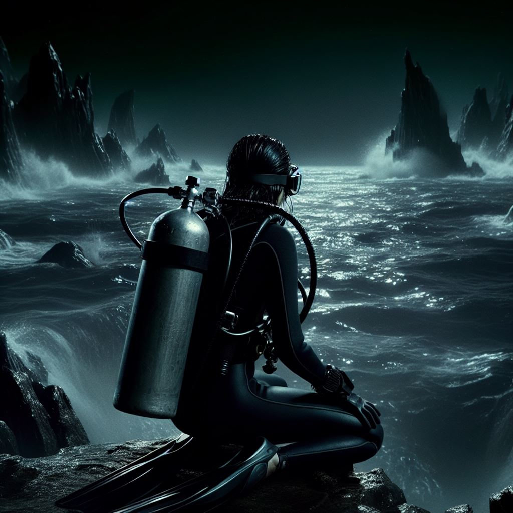 Diver in dark waters