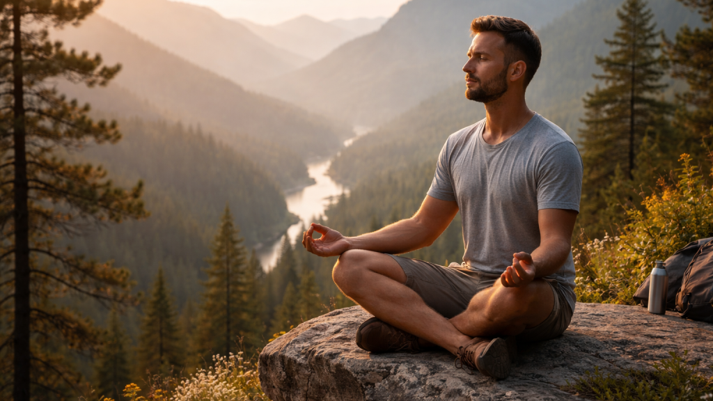 Meditation at sunset on the cliff